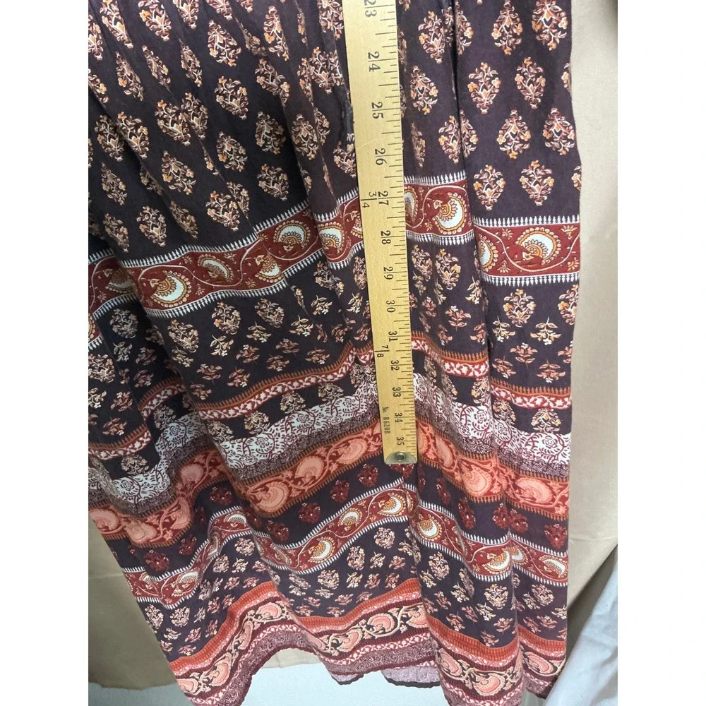 Old Navy Boho Midi Dress Womens Medium Brown Floral Tiered Excellent Tassel Tie